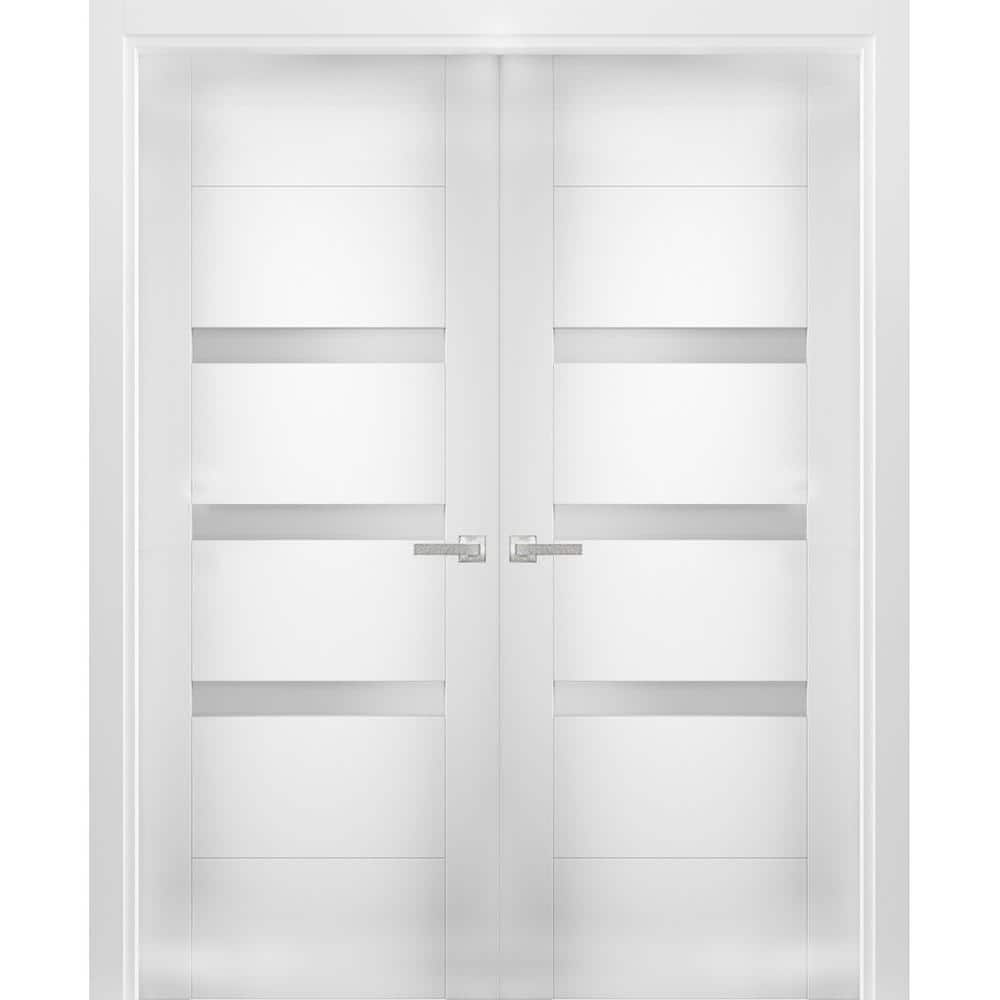 VDOMDOORS 64 in. x 96 in. Single Panel White Finished Pine Wood Sliding ...