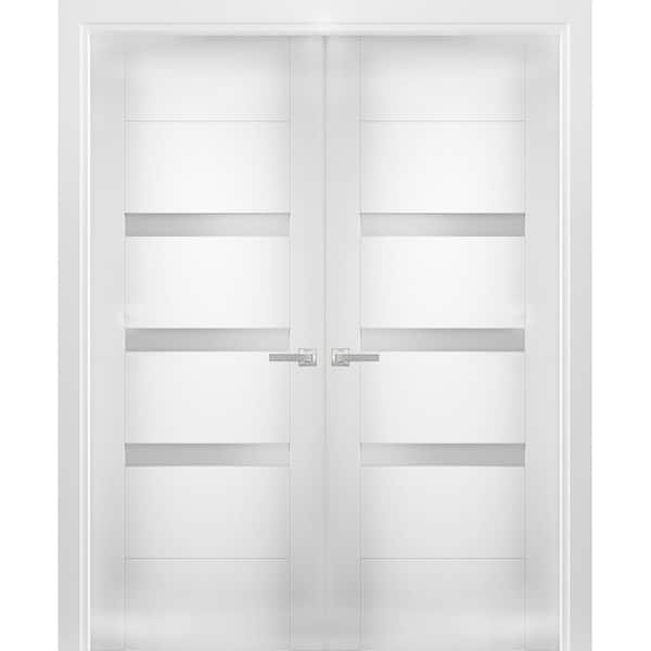 VDOMDOORS 72 in. x 80 in. Single Panel White Finished Pine Wood Sliding ...