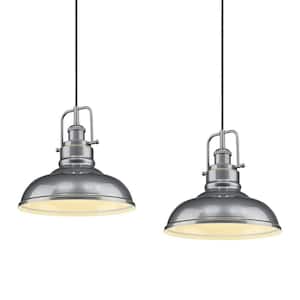 11 in. 1-Light Gray shaded Industrial Pendant Light with Metal Shade (2-Pack)