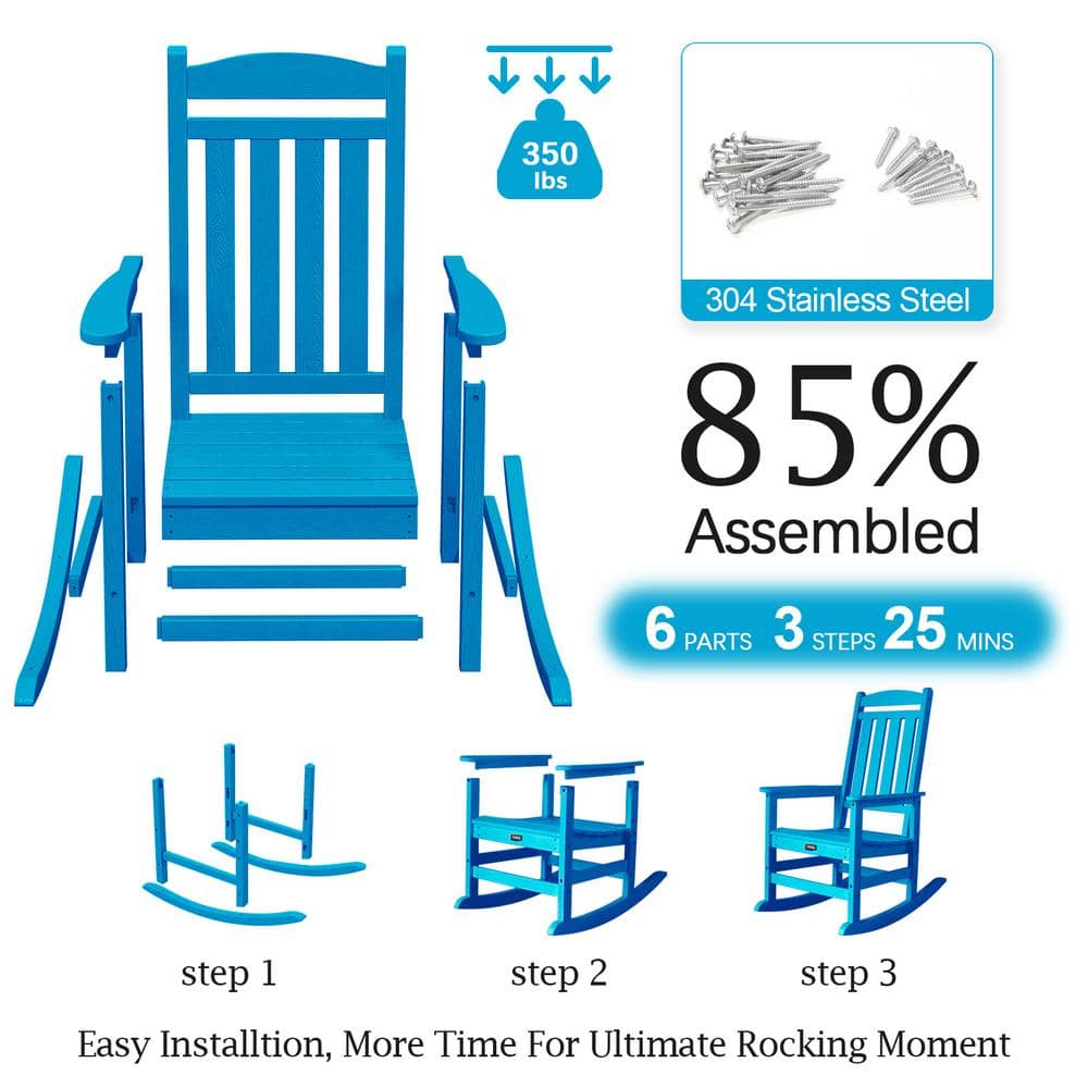 Set of 2 Blue Weather Resistant Plastic Rocking Armchairs