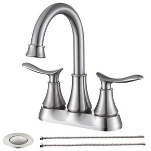 4 in. Centerset Double Handle Bathroom Faucet for Sink 3 Holes with Pop-up Drain Kit Included in Brushed Nickel