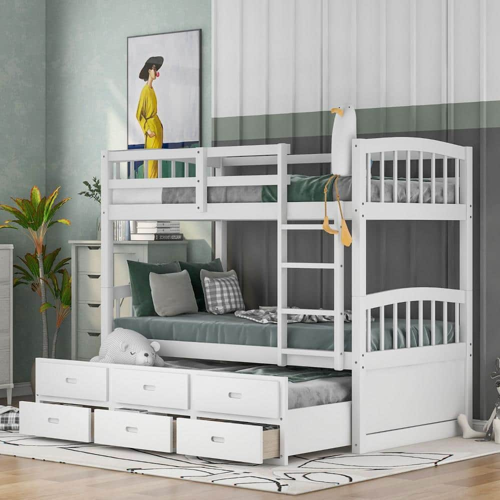 HomeRoots Amelia White Wood Frame Twin Platform Bed With Trundle ...