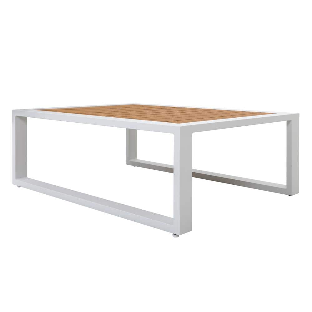 40 in. x 15 in. White Rectangle Powder-Coated Aluminum Outdoor Coffee Table