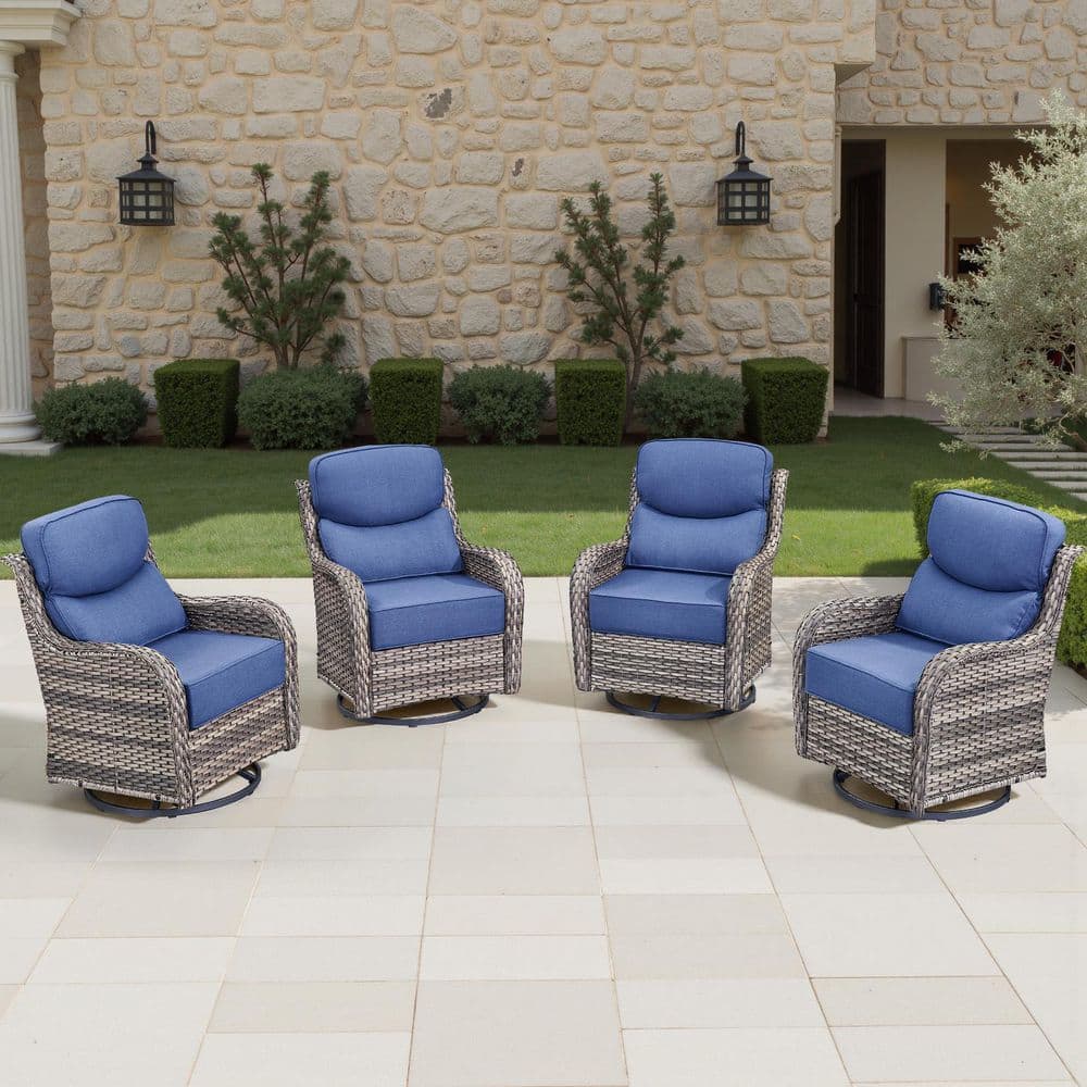 Holion 4-Piece Gray PE Wicker Paito Conversation Set with 6 in. Thick Olefin Blue Cushions Outdoor Swivel Chair Set price history on PriceWatchPro