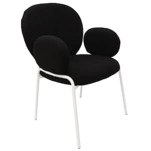 Celestial Modern Boucle Dining Chair with Arms in White Powder Coated Iron Frame, Black