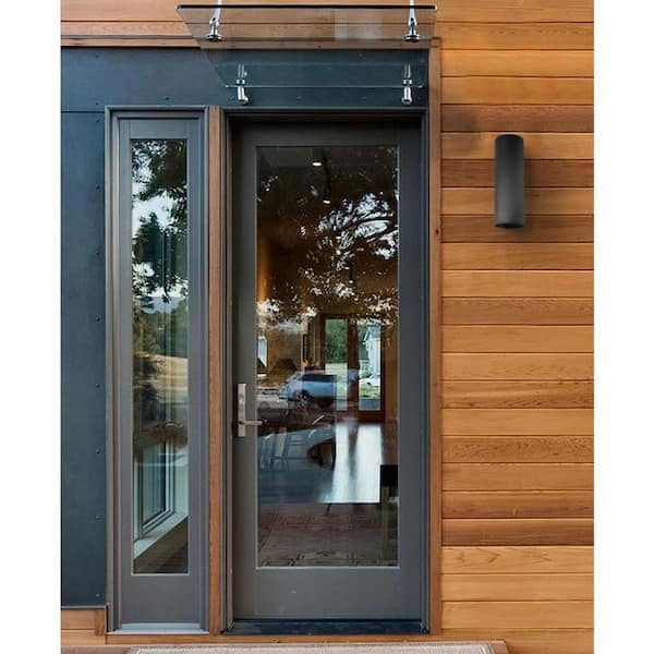Cylinder Collection 6" Black Modern Outdoor LED Up and Down Light Aluminum Wall Lantern