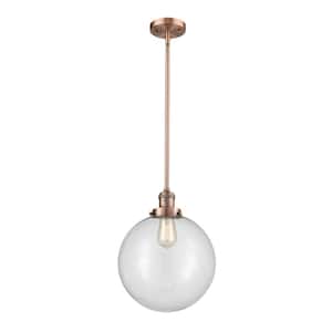 Beacon 60-Watt 1 Light Antique Copper Shaded Mini Pendant Light with Clear Glass Shade