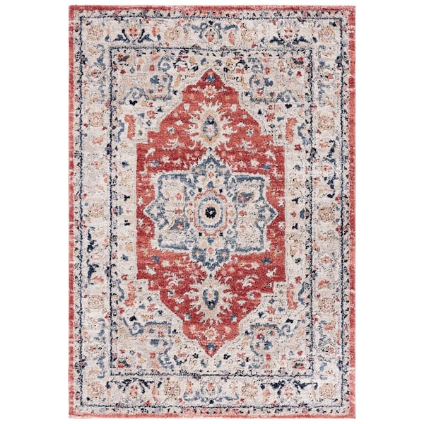 Luna 8 ft. x 10 ft. Beige/Rust Blue Medallion Ornate Area Rug
