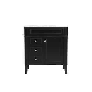 Simply Living 32 in. W x 21.5 in. D x 35 in. H Bath Vanity in Black with Carrara White Marble Top