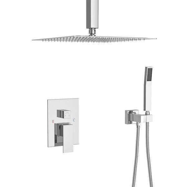 Unbranded Single Handle 1-Spray Ceiling Mount 12in. Shower Faucet 1.8 GPM with Pressure Balance in Polished Chrome(Valve Included)
