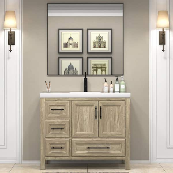 BV Better Vanity VIV 42 in. W x 20 in. D x 35 in. H Single Sink Freestanding Bath Vanity in Dark French Oak with White Acrylic Top