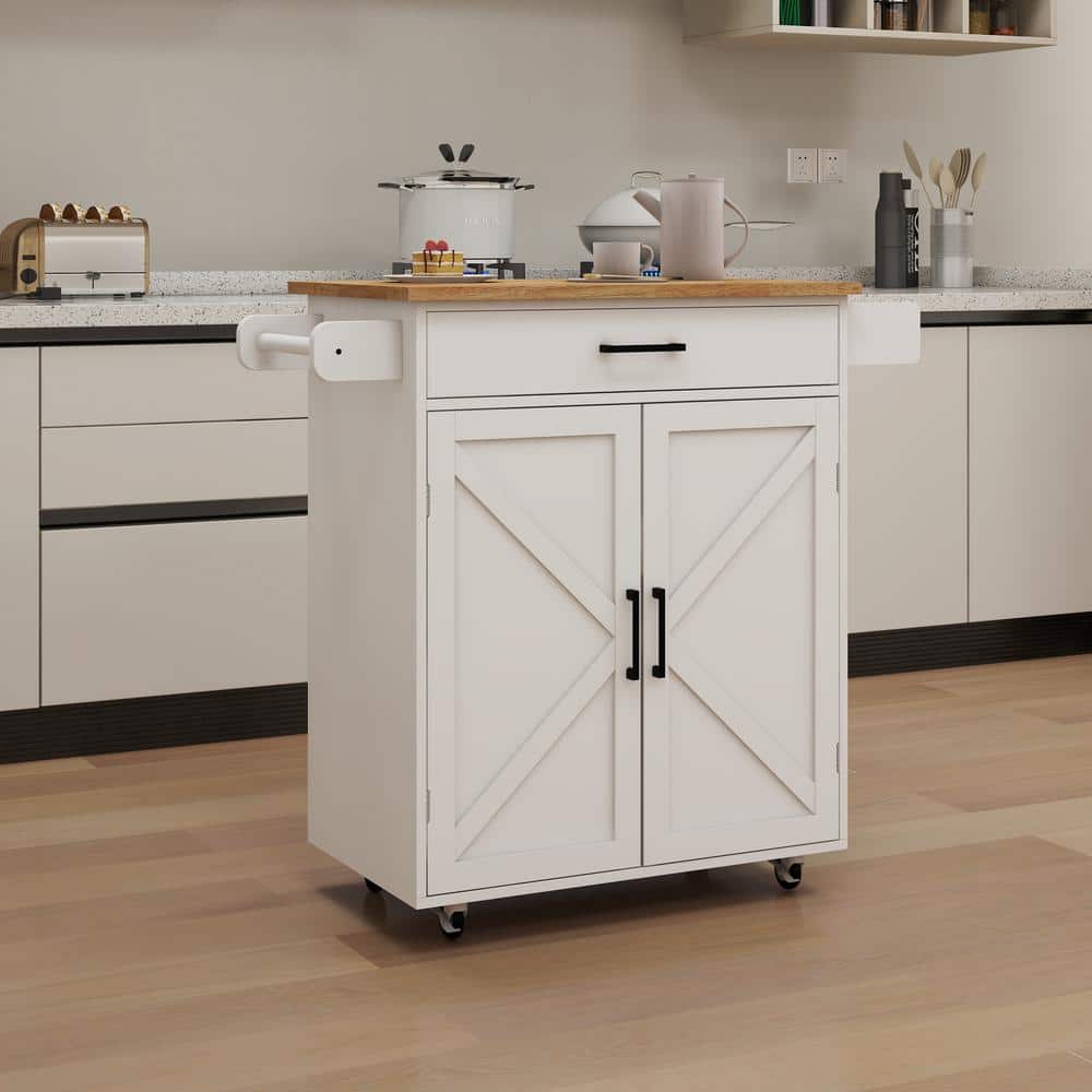 MDF Kitchen Cart with 2-Door Cabinet, Adjustable Shelves, Seasoning Space a