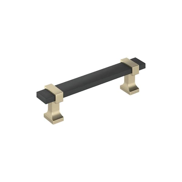Overton 3-3/4 in. (96mm) Center-to-Center Modern Brushed Matte Black/Golden Champagne Bar Cabinet Pull
