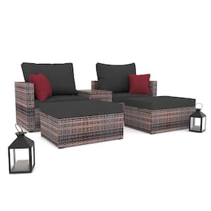 Coline 5-Piece Wicker Patio Conversation Set with Black Cushions