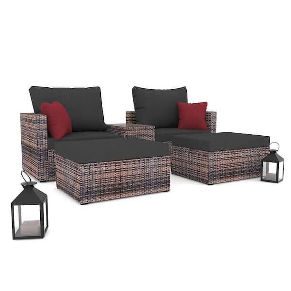 Nestfair Coline 5-Piece Wicker Patio Conversation Set with Black Cushions