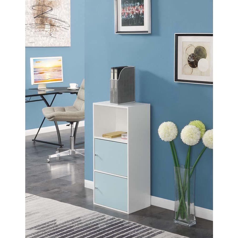 Seafoam Whisper 17" White Office Storage Cabinet with Chrome Knobs