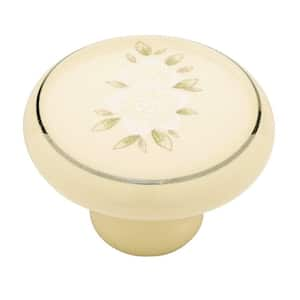 Ceramic Floral 1-1/4 in. (32mm) Ivory Round Cabinet Knob