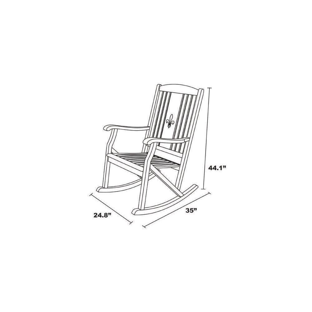 Sequoia Brown Acacia Wood Outdoor Rocking Chair with Fleur-De-Lis