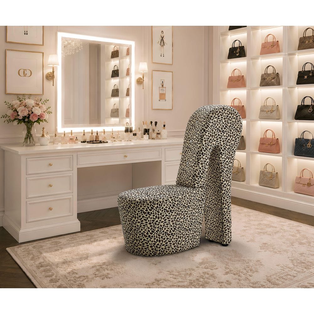 Jackson High Heel Shoe Occasional Chair in Snow Leopard Print - Novelty Accent Seating for Bedroom and Closet