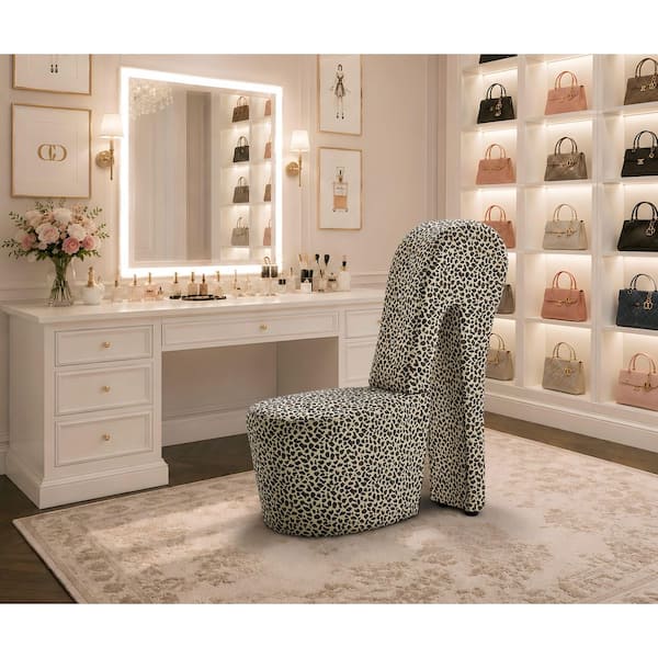 Jackson High Heel Shoe Occasional Chair in Snow Leopard Print - Novelty Accent Seating for Bedroom and Closet
