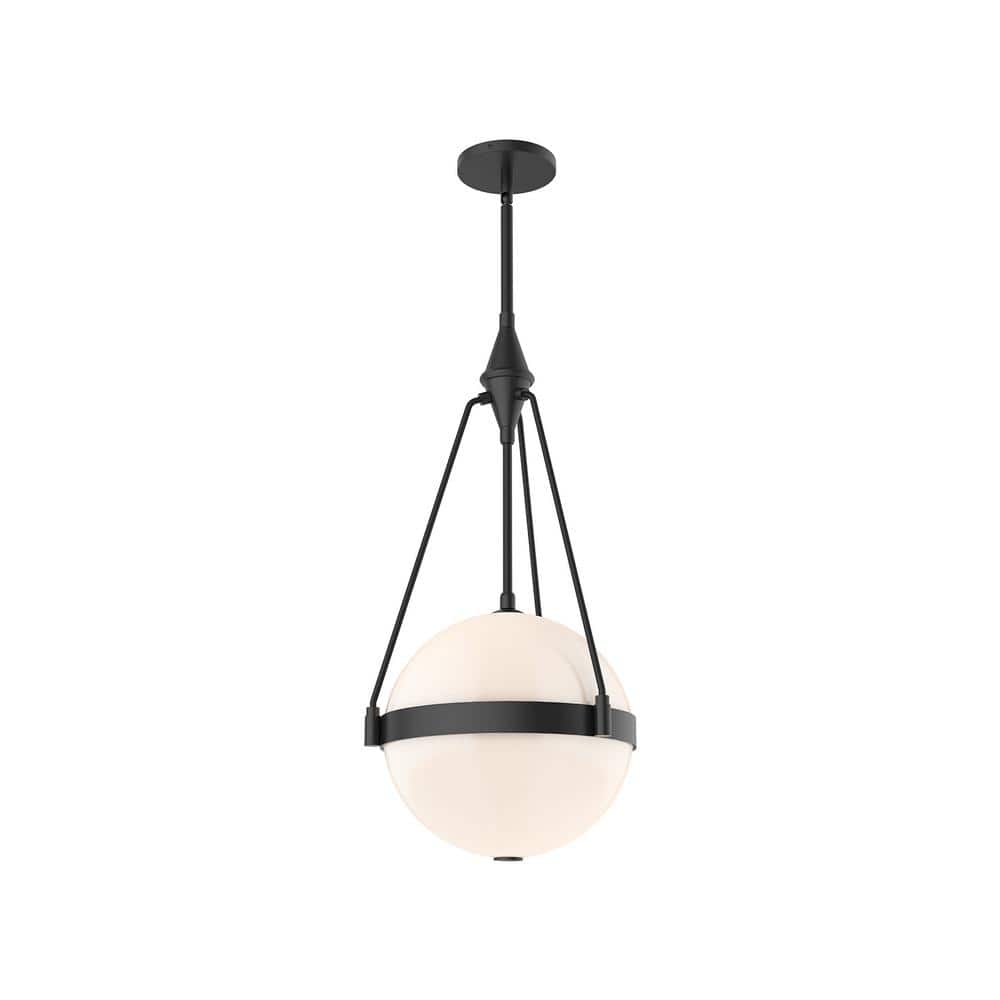 Matte Black and Opal Glass Globe Pendant Light
