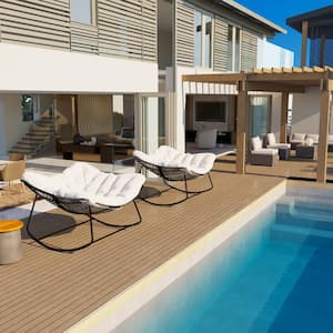 42 in. W Dark Gray Frame Metal Water-Resistant Patio Outdoor Rocking Chair with White Padded Cushion