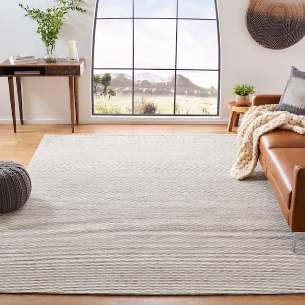 Marbella Beige 9 ft. x 12 ft. Striped Solid Color Area Rug
