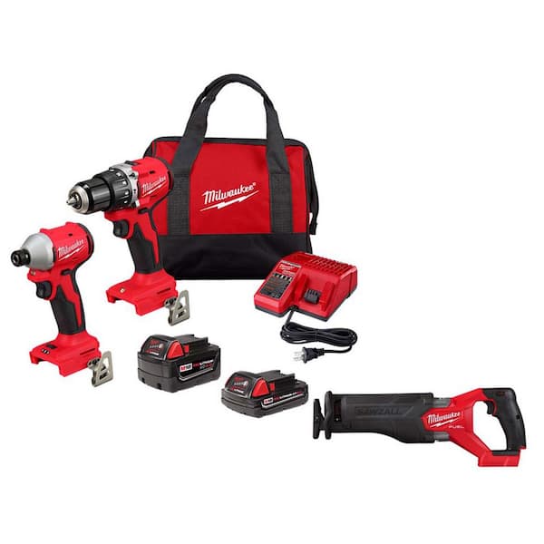 Milwaukee M18 18 Volt Lith Ion Brushless Cordless Compact Hammer Drill Impact Combo Kit w 2 Batteries M18 FUEL SAWZALL 3693 22CX 2821 20 The Home Depot