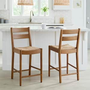 24.3 in. Hamlin Natural Woven Counter Stools in Patina (Set of 2)