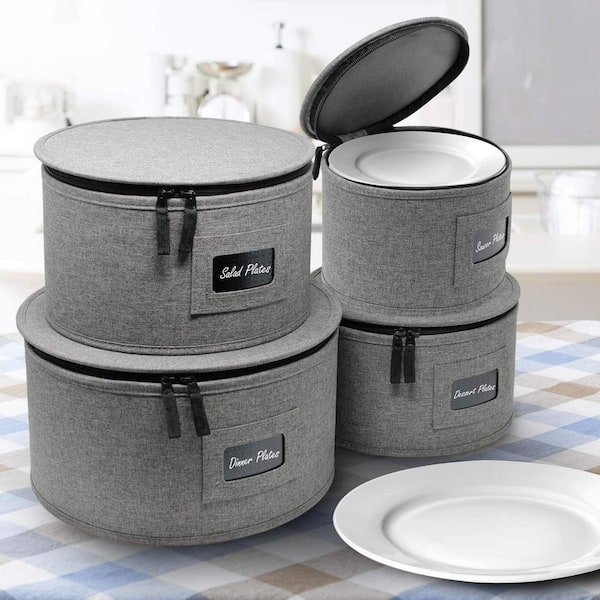 Gray China Plate Storage, Dinnerware Storage Container Set, Securely Padded  (4pc)
