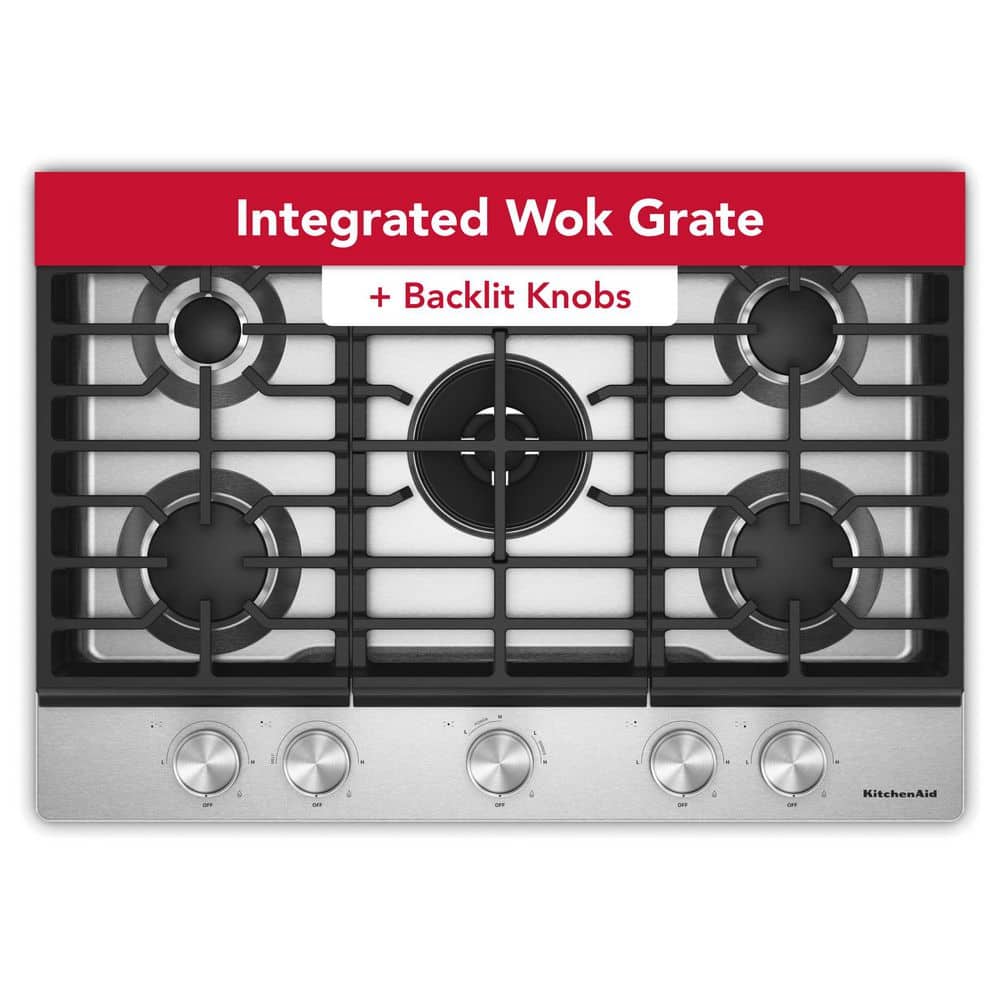 KitchenAid 30 in. 5 Burners Gas Cooktop in Black Ore with