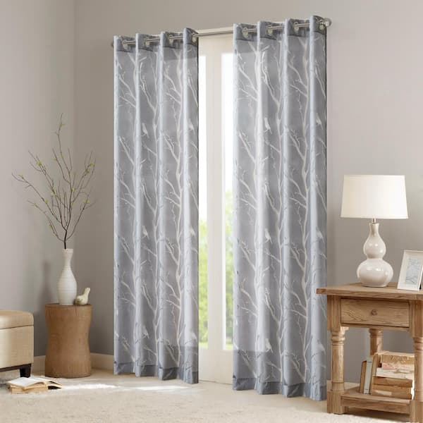 Vina Grey Rayon/Polyester 50 in. W x 84 in. L Light Filtering Curtain (Single Panel)