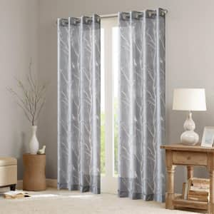 Vina Grey Rayon/Polyester 50 in. W x 95 in. L Light Filtering Curtain (Single Panel)