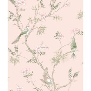 Secret Garden Pink and Green Garden Bird Trail Non-Woven Paper Non-Pasted Wallpaper Roll (Covers 57.75 sq.ft.)