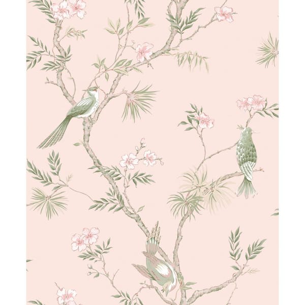 Secret Garden Pink and Green Garden Bird Trail Non-Woven Paper Non-Pasted Wallpaper Sample