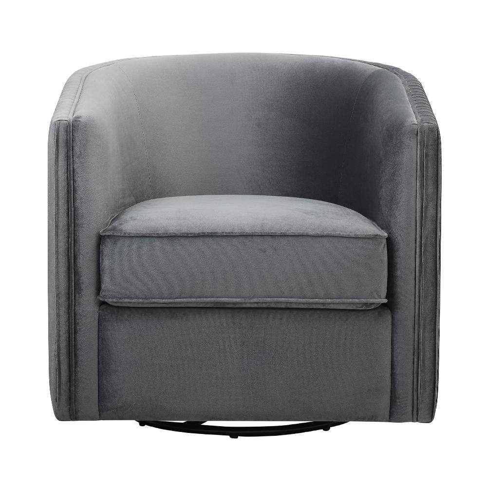 Gray Velvet Barrel Swivel Accent Chair with Wood Frame