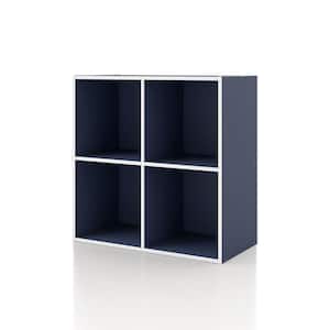 Quincy 23.7 in. Tall Stackable Steel Blue Engineered Wood 4-Shelf Modern Modular Bookcase