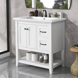 30 in. W x 18 in. D x 34 in. H Single Sink Freestanding Bath Vanity in White with White Ceramic Top