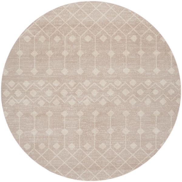 Nourison Grafix Beige 4 ft. x 4 ft. Trellis Transitional Round Area Rug