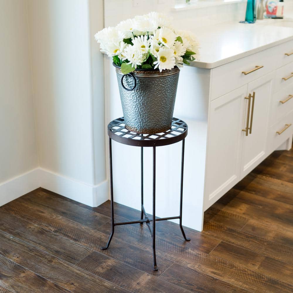 Bronze Wrought Iron Round Plant Stand, 24.75" High