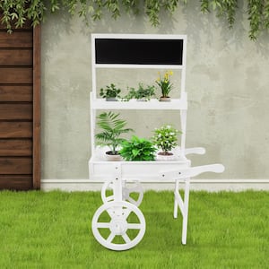 White 31 in. x 49 in. Wood Decorative Stand Flower Shop Balcony Garden Decorative Stand with Decoration Wheels