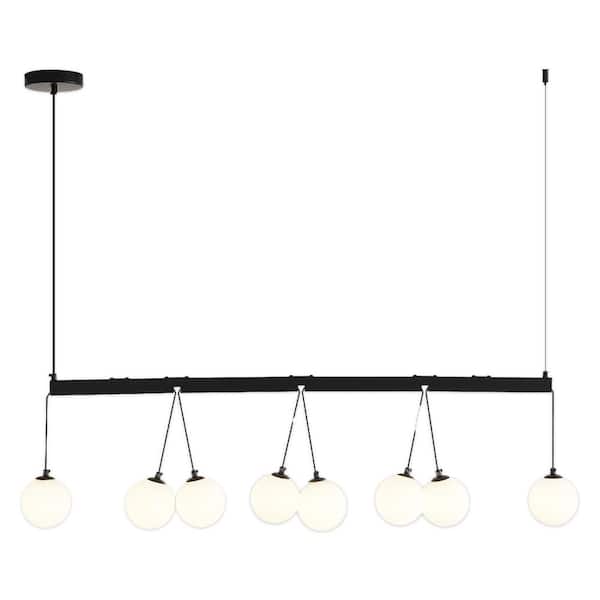 PUDO 39.37 in. Black 8-Light Modren Pendant Light with 8 Spherical Shades