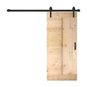 L Series 38 in. x 84 in. Unfinished Solid Wood Sliding Barn Door with Hardware Kit - Assembly Needed