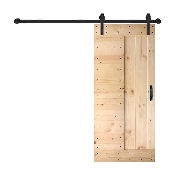 ISLIFE L Series 38 in. x 84 in. Unfinished Solid Wood Sliding Barn Door with Hardware Kit - Assembly Needed