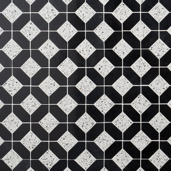 Ivy Hill Tile Lupa Diamond Truffle Black 12 in. x 12 in. Polished Marble and Terrazzo Mosaic Floor and Wall Tile (1 Sq. Ft./Each)