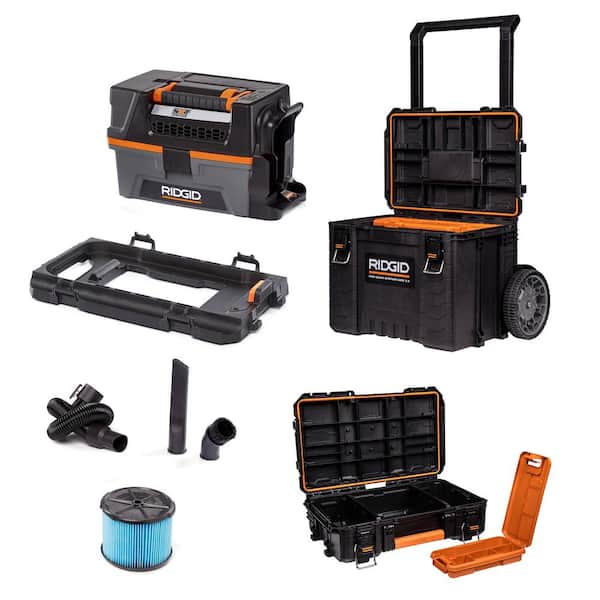 RIDGID 3 Gal. 18V Cordless NXT Shop Vacuum Wet Dry Vac (Tool Only) with Pro Gear Attachment, Rolling Tool Cart and Case HD0318D