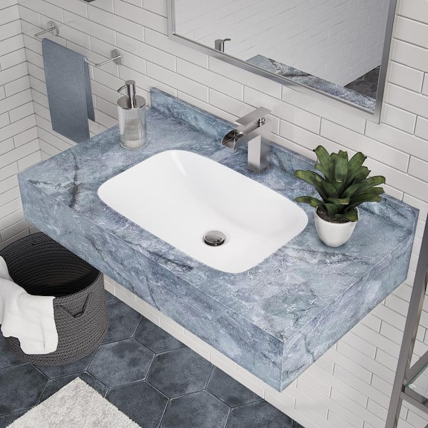 Avancer 36 in. Blue Celeste Ceramic Rectangle Vessel Sink