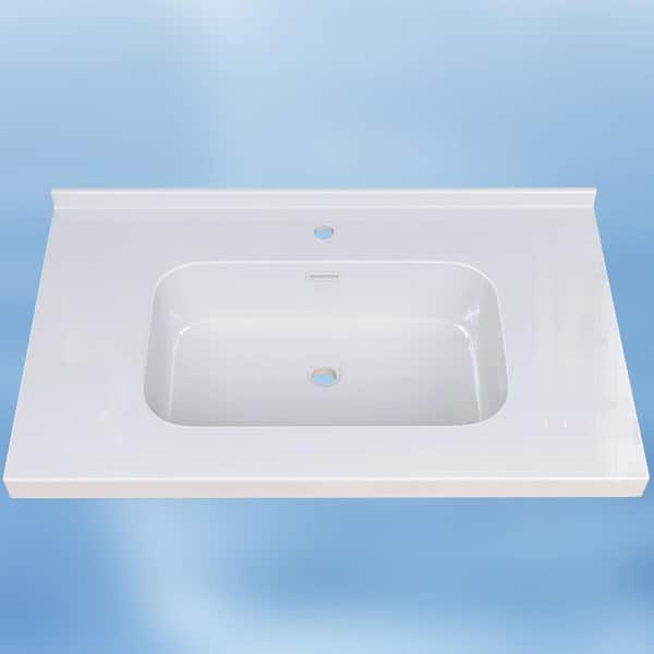 Foia 36 in.W x 22 in.D Solid Surface Rectangular Single Sink Vanity Top w/Backsplash Bathroom Countertop in Glossy White