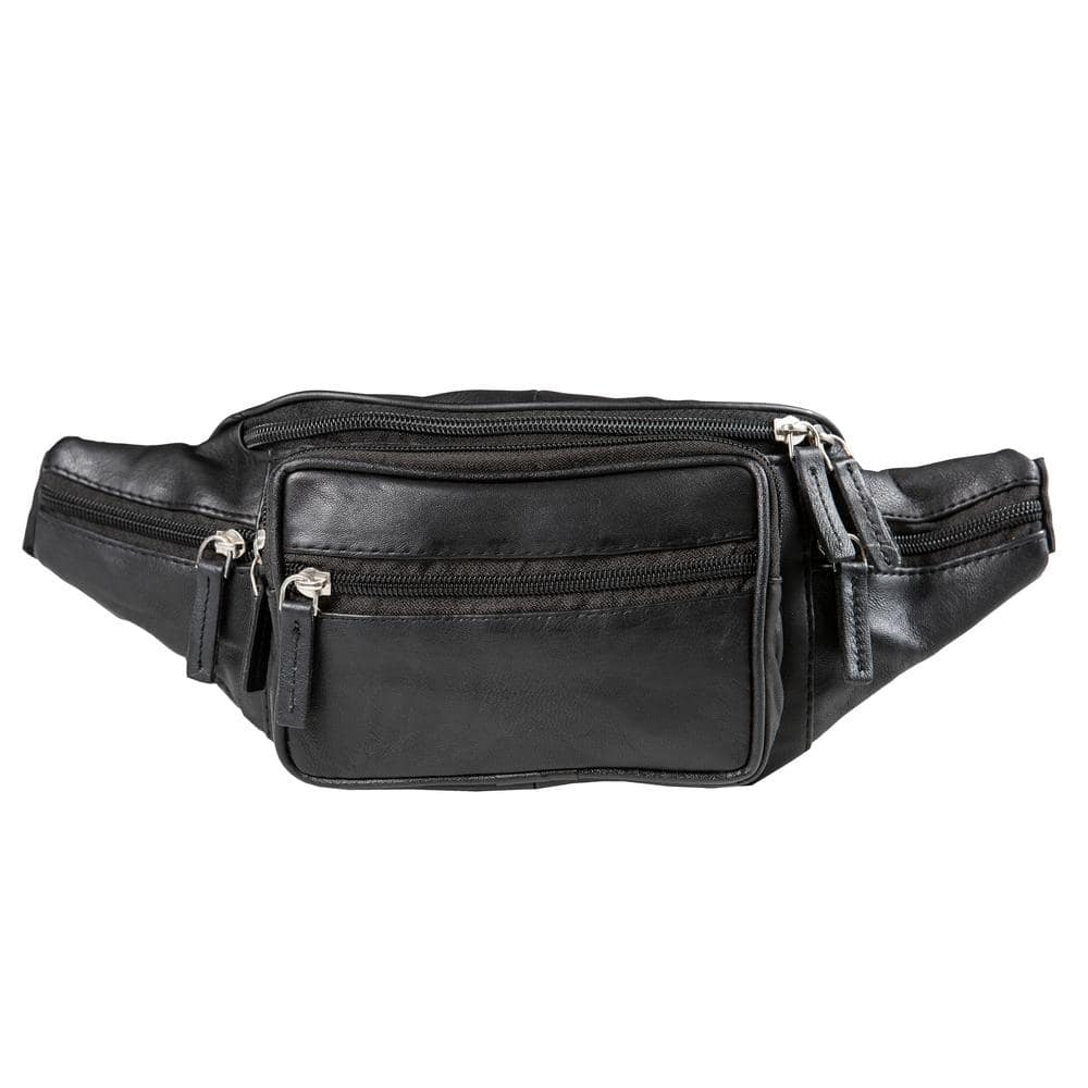 Juvale Fanny Pack, Genuine Sheep Leather Waist Bag Pouch with Multiple  Pockets, for Travel Hiking Running Cycling, Black