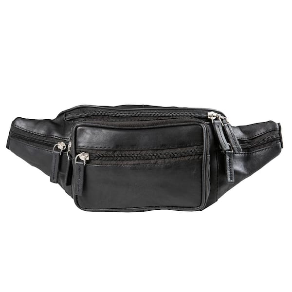 CHAMPS Black Genuine Leather Waist-Pack MP-1000-Black - The Home Depot